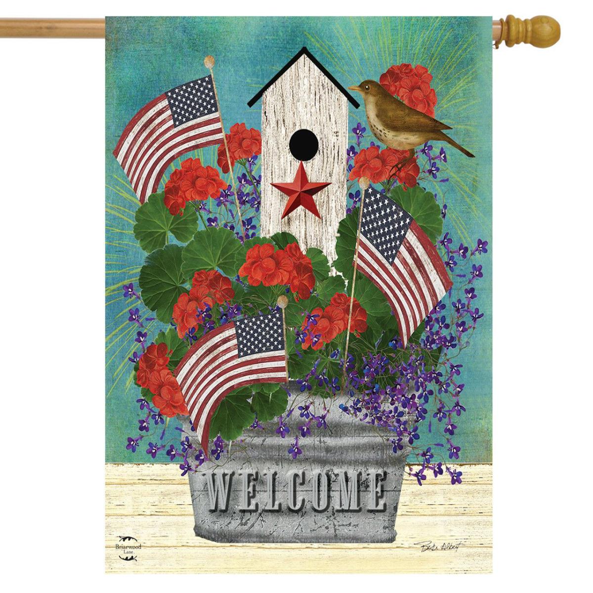 All American Birdhouse Floral House Flag | Seasons Everyday Seasons