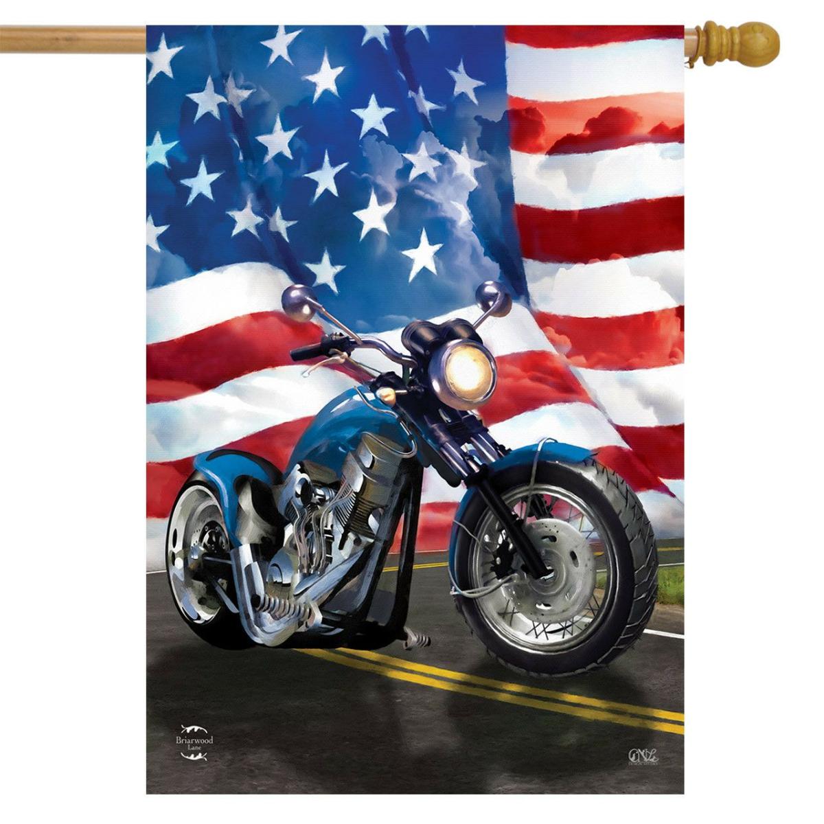 American Motorcycle Patriotic House Flag | Themes Everyday Seasons