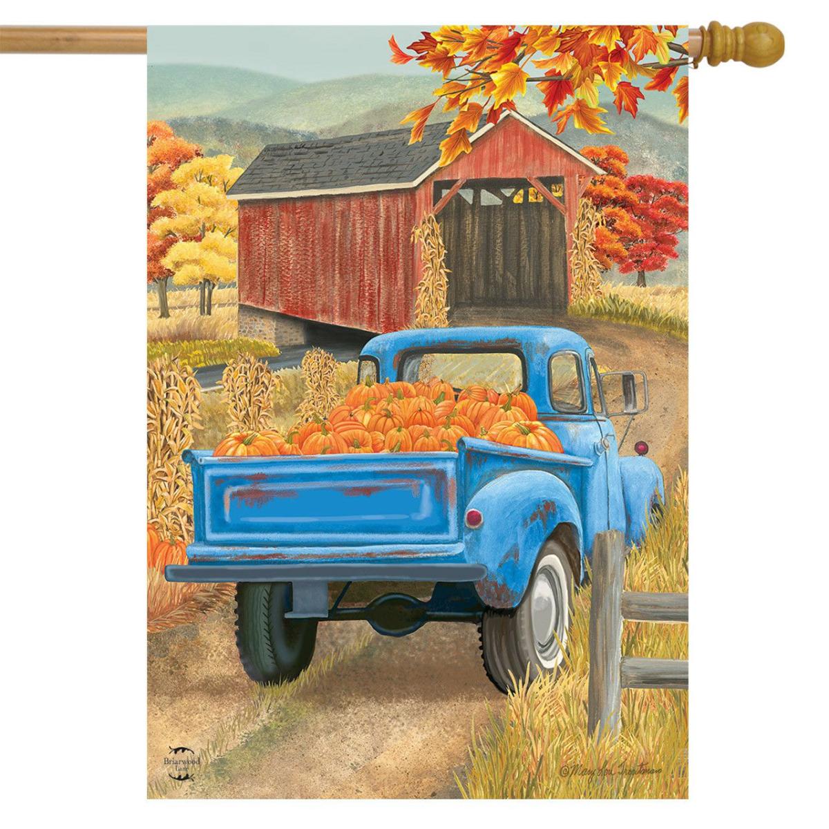 Autumn Bridge Truck House Flag | Seasons Fall Seasons