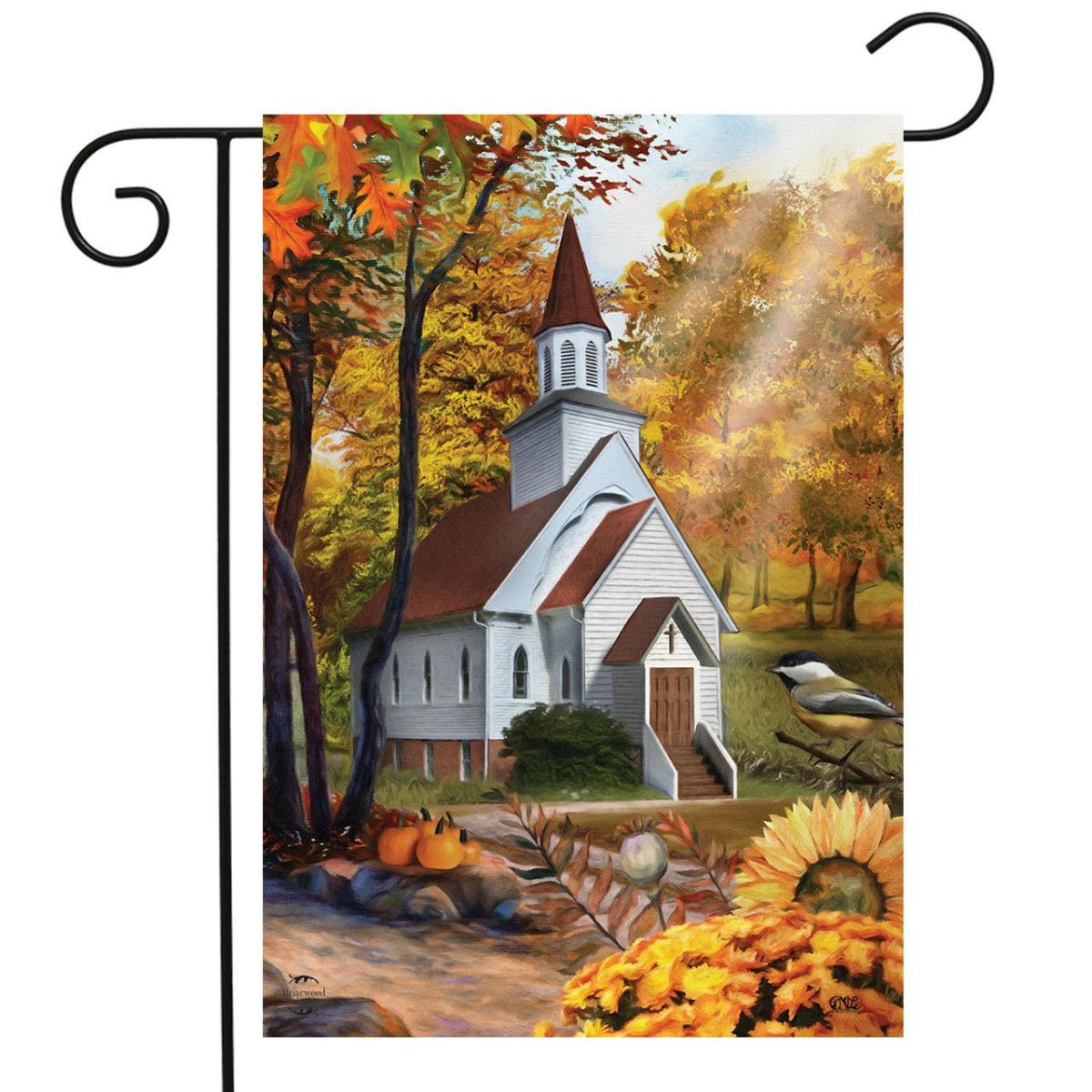 Autumn Church Sunset Garden Flag | Themes Fall Seasons