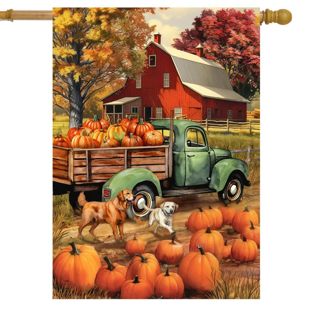 Autumn Farm House Flag | Seasons Fall Seasons