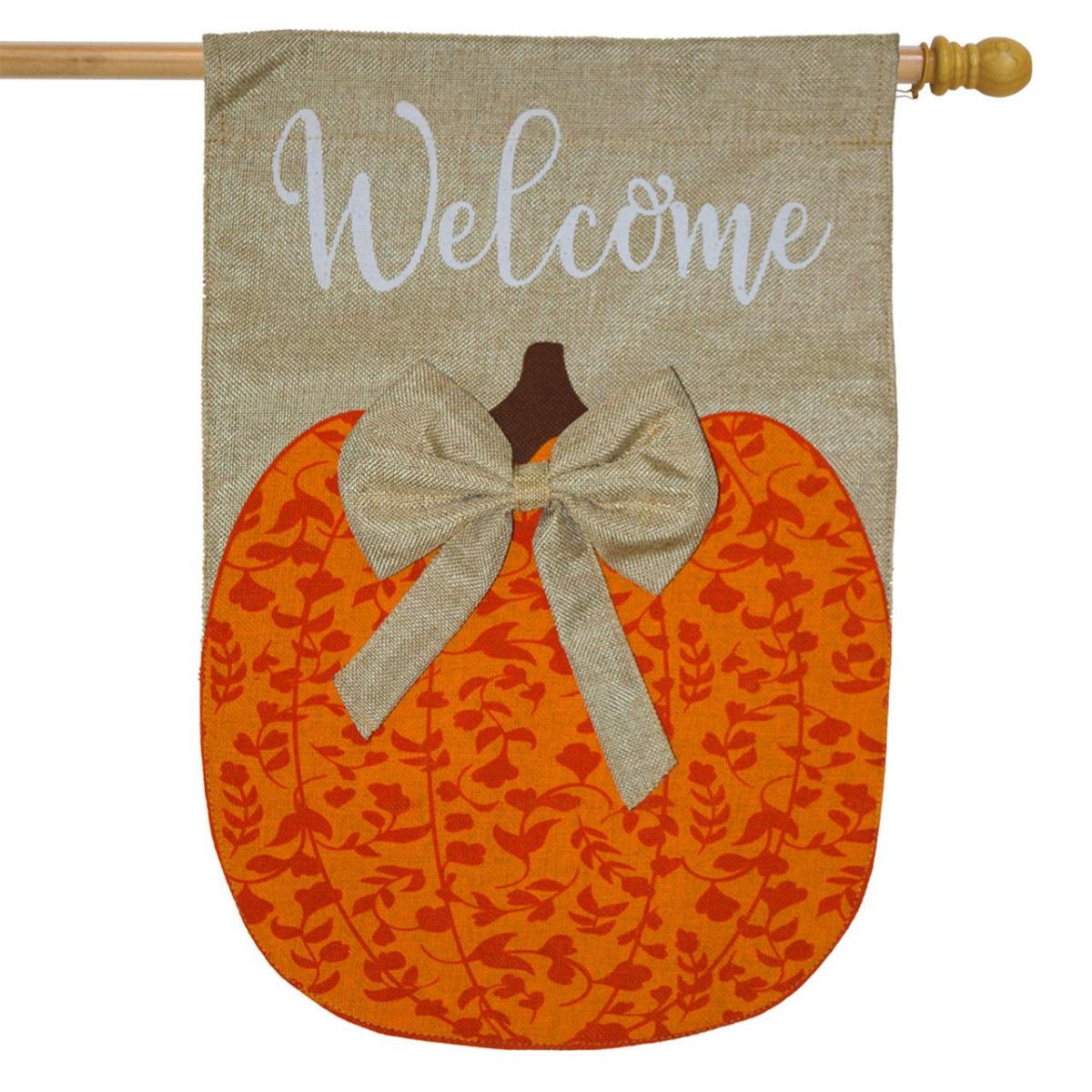 Autumn Pumpkin Burlap House Flag | Seasons Fall Seasons