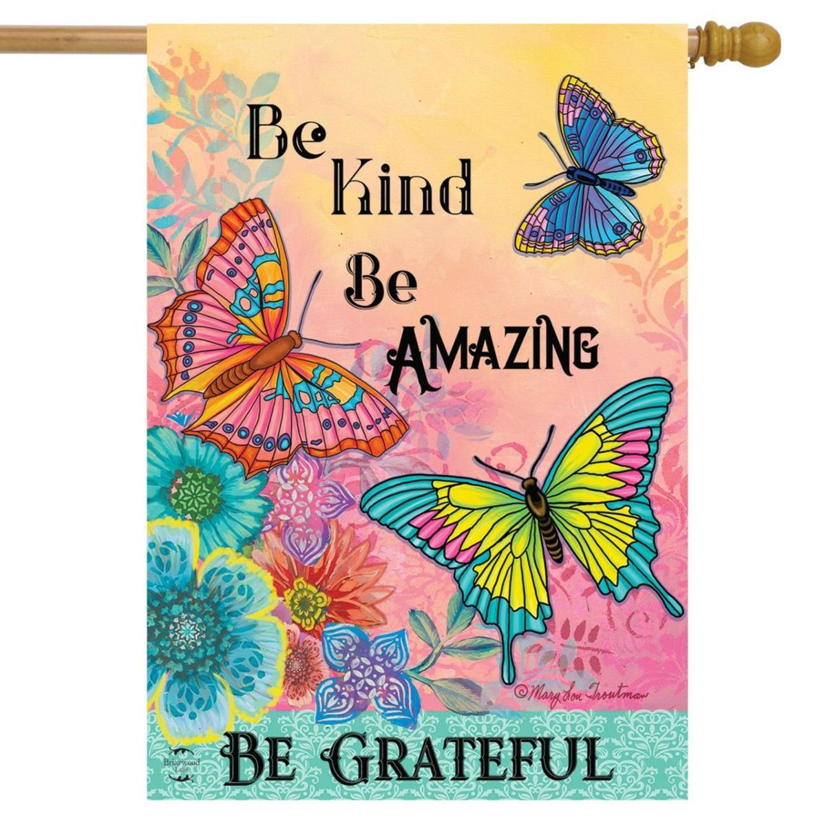 Be Grateful Butterflies Spring House Flag | Seasons Animals & Critters Seasons