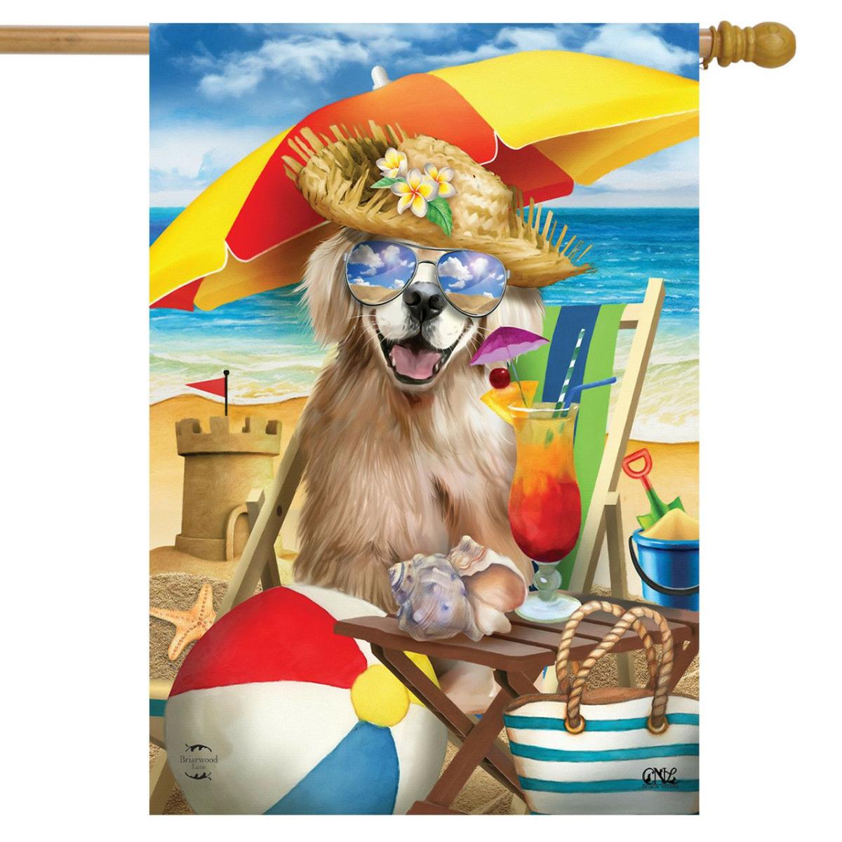 Beach Day Dog Summer House Flag | Seasons Animals & Critters Seasons