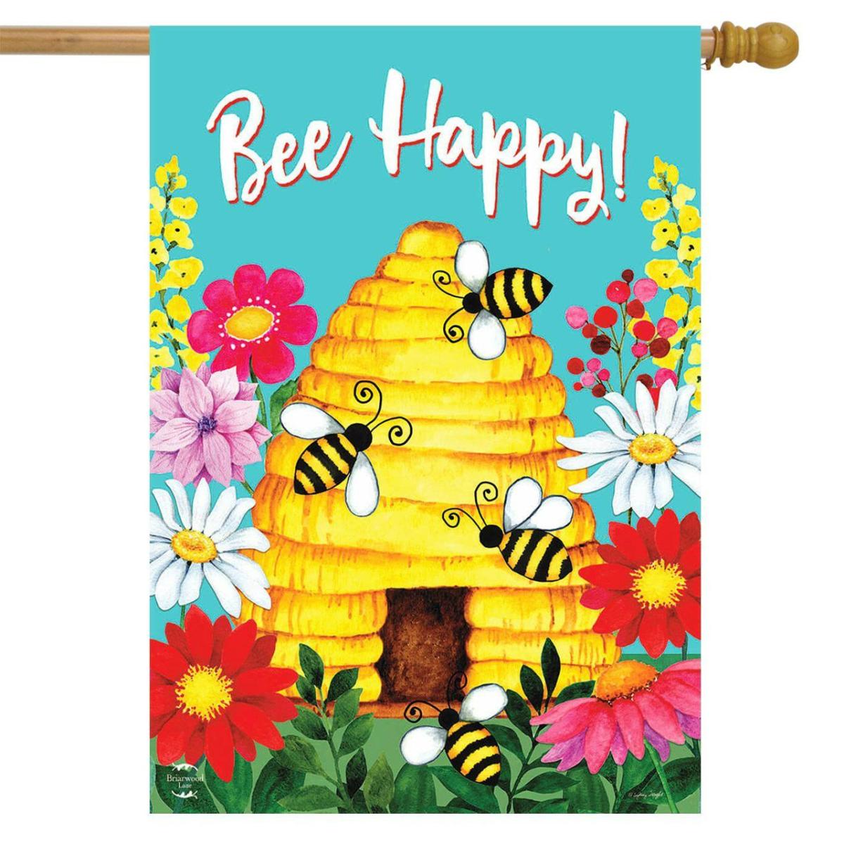 Bee Happy Hive Spring House Flag | Seasons Animals & Critters Seasons