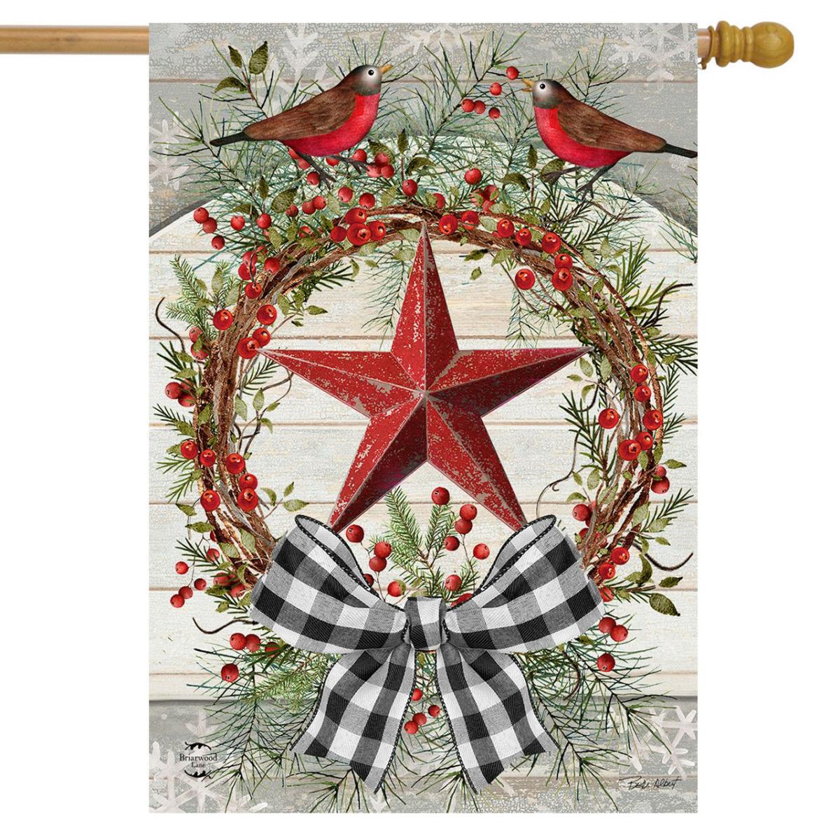 Berry Wreath Barnstar Winter House Flag | Themes Animals & Critters Seasons