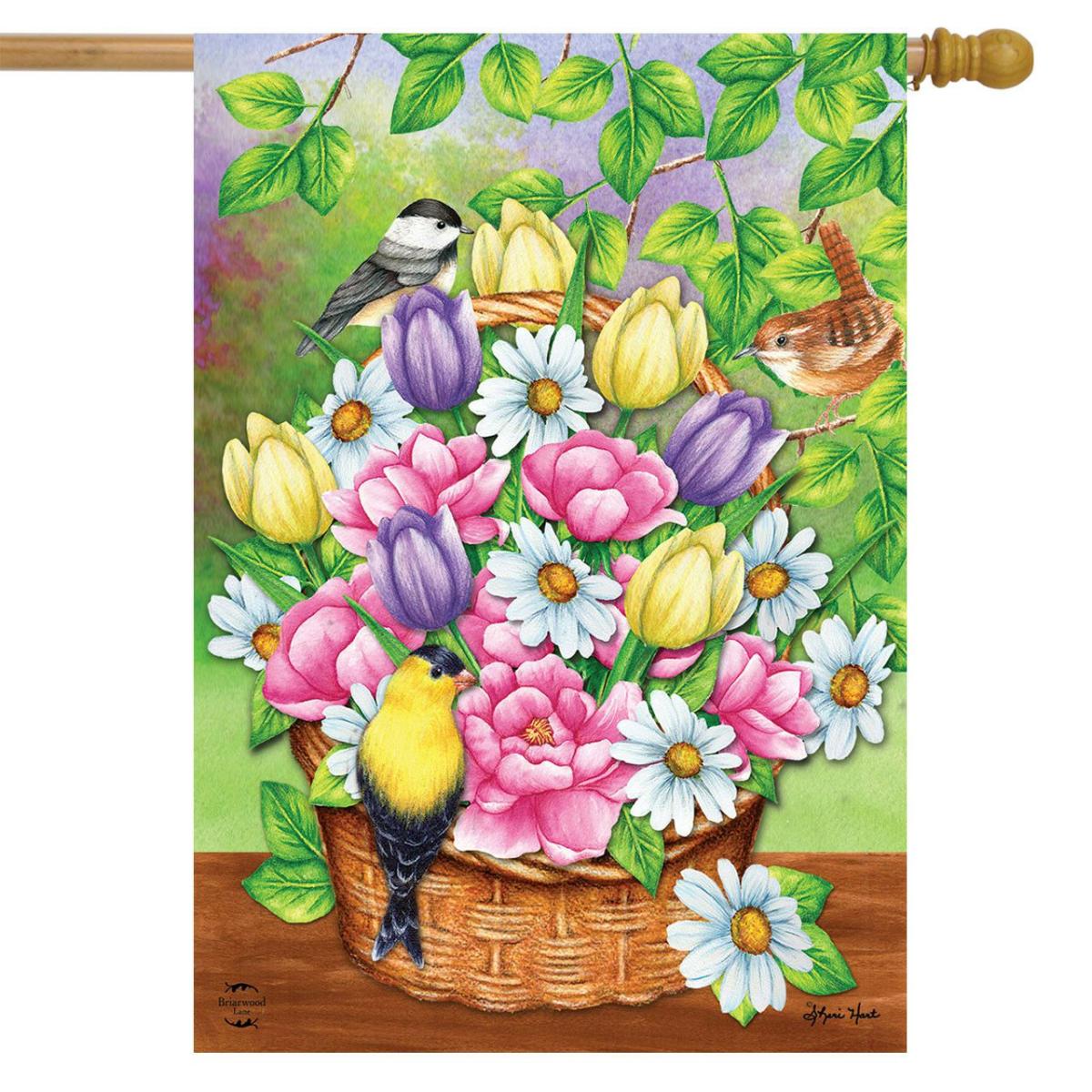 Birds and Basket House Flag | Seasons Animals & Critters Seasons