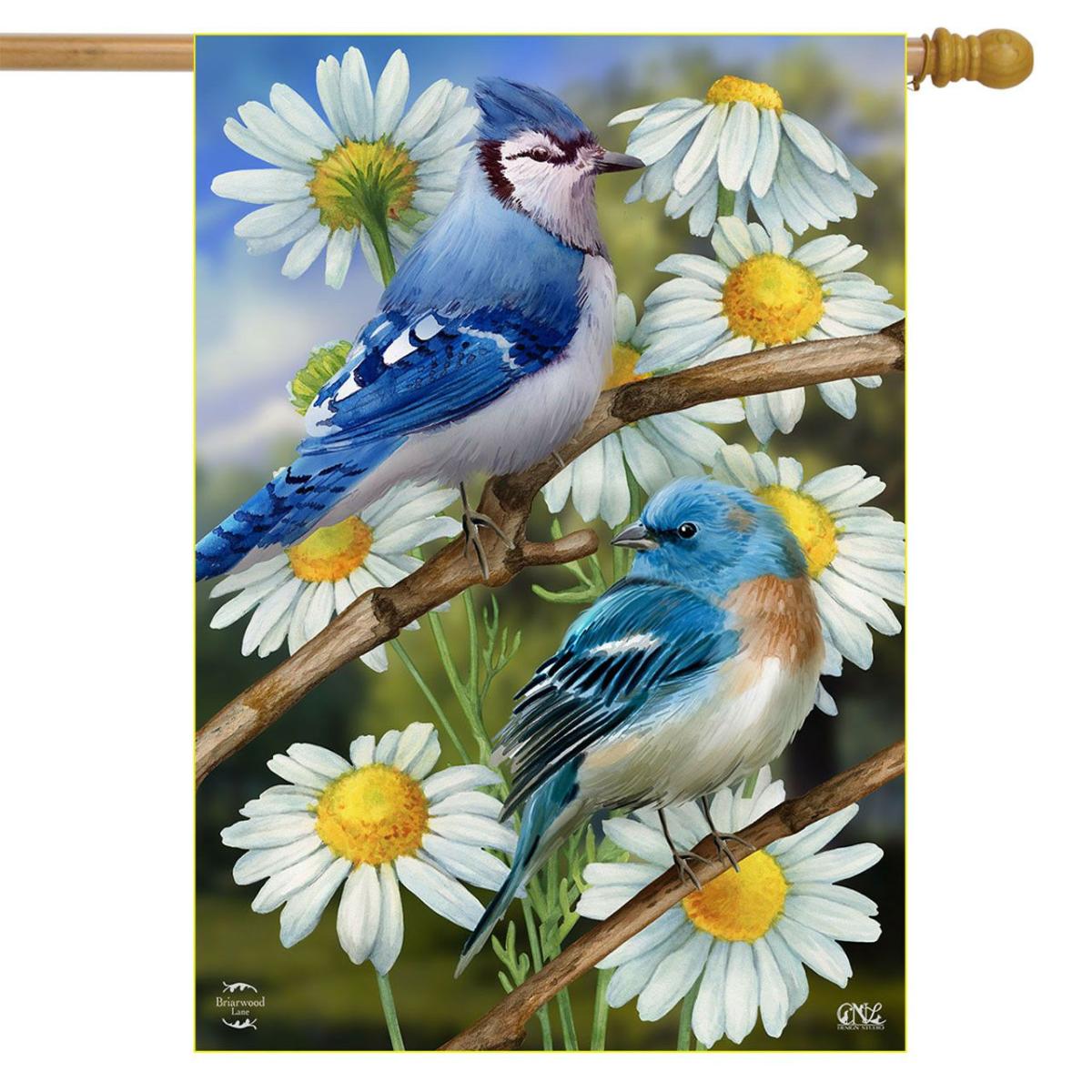 Birds and Daisies House Flag | Seasons Animals & Critters Seasons