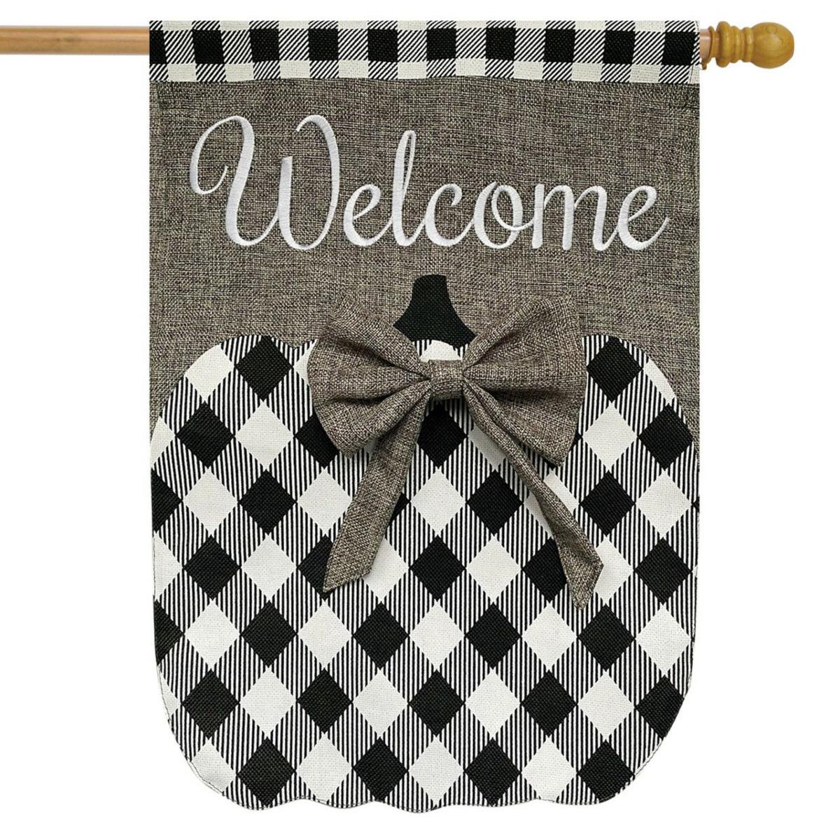 Black and White Pumpkin Burlap Fall House Flag | Seasons Fall Seasons