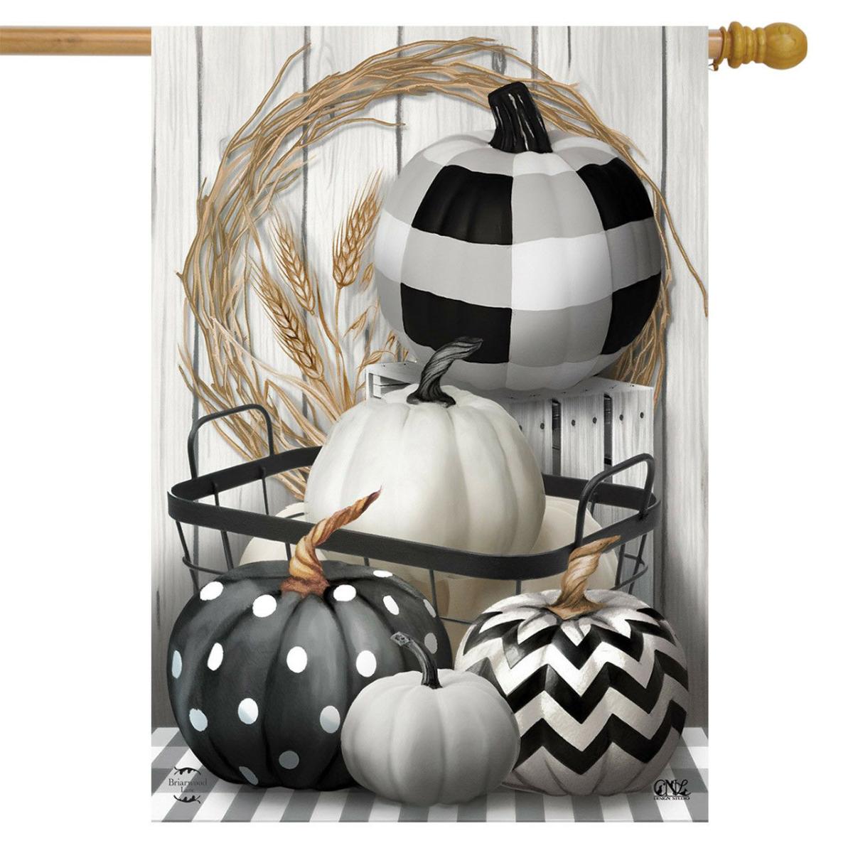 Black & White Pumpkins Fall House Flag | Seasons Fall Seasons