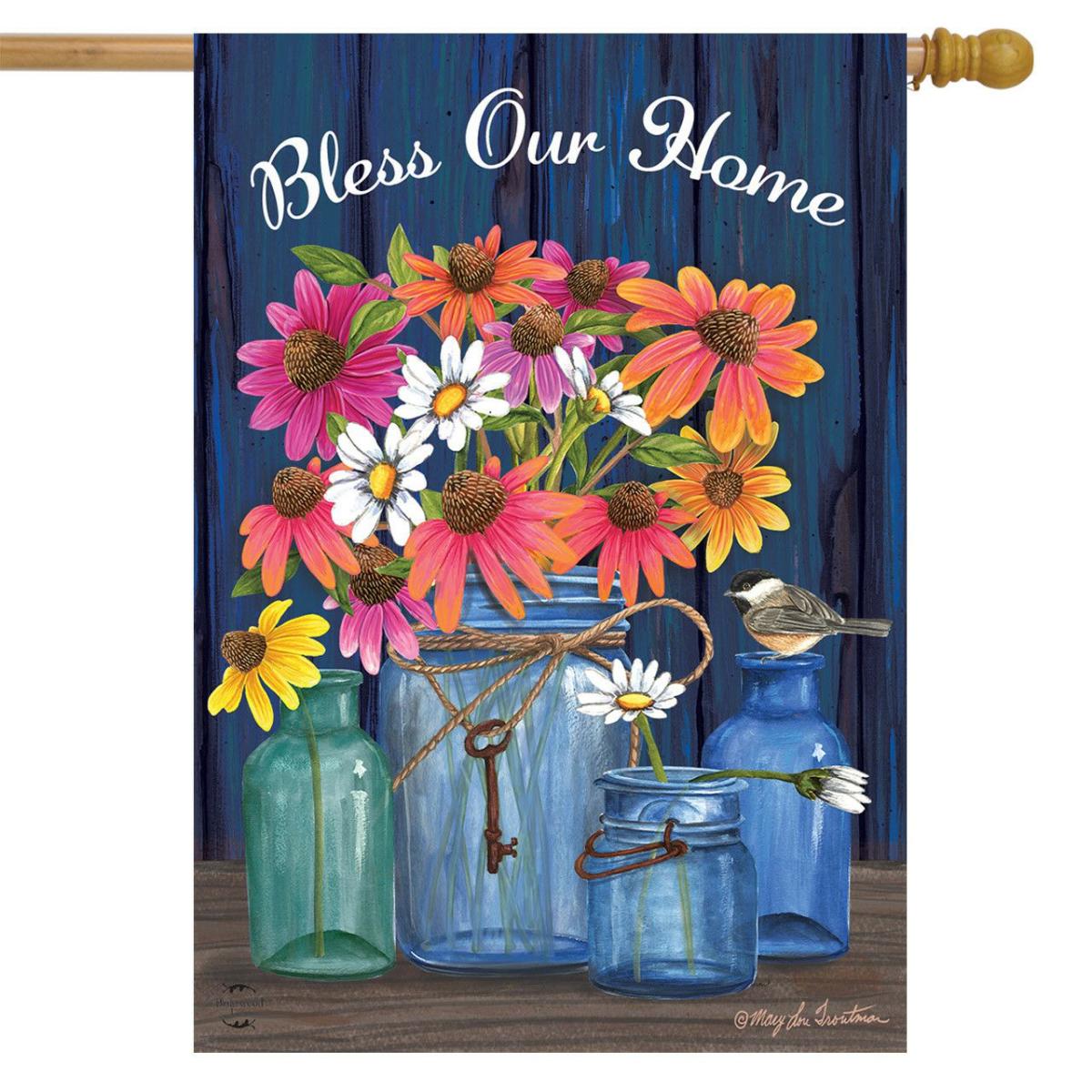 Bless Our Home Mason Jars Summer House flag | Themes Everyday Seasons