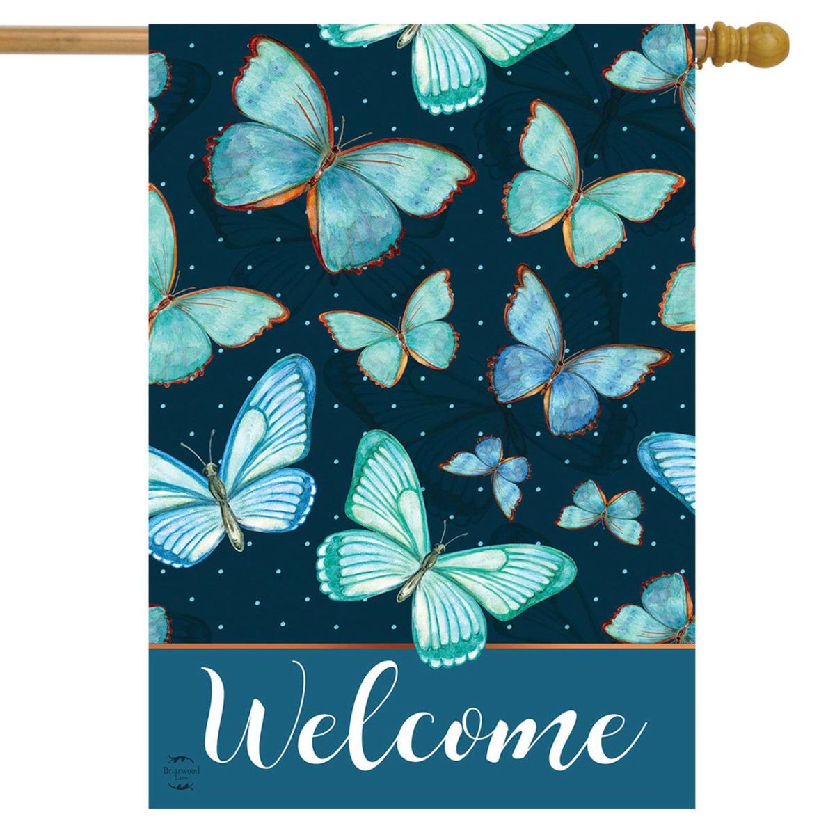 Blue Butterflies Spring House Flag | Themes Animals & Critters Seasons