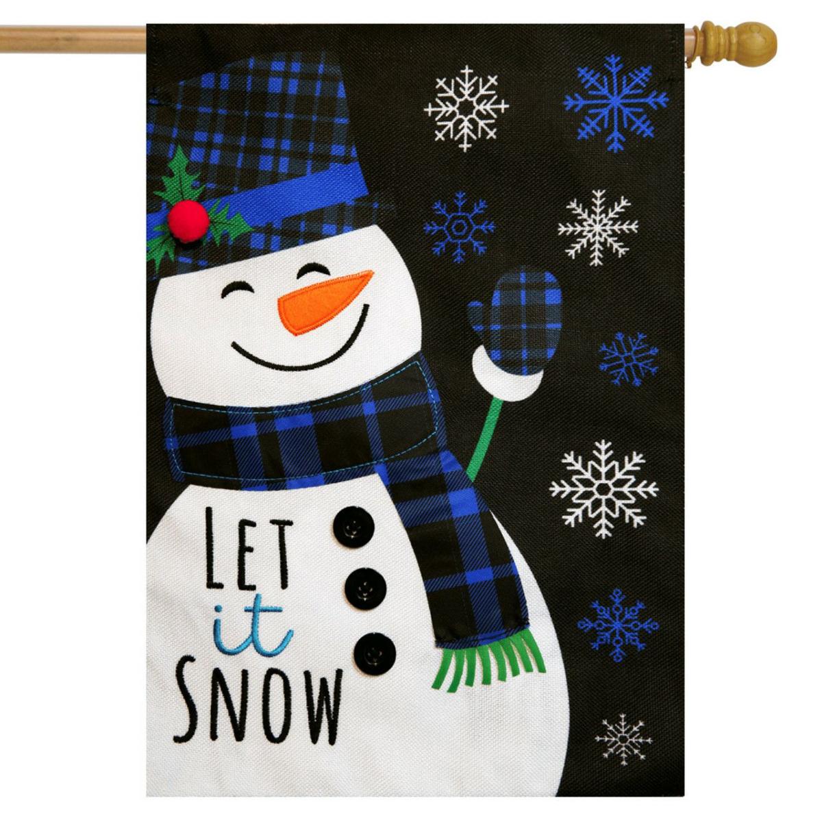 Blue Checkered Snowman Burlap House Flag | Seasons House Flags Seasons