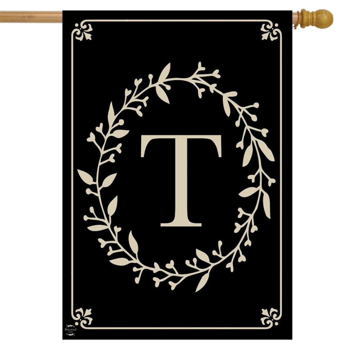 Briarwood Lane Classic Monogram Letter T Double-Sided House Flag | Themes Everyday Seasons