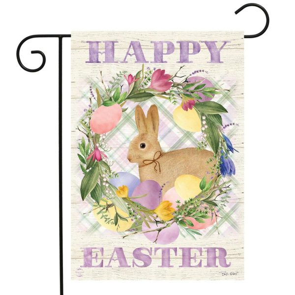 Bunny Easter Wreath Primitive Garden Flag | Themes Animals & Critters Holidays