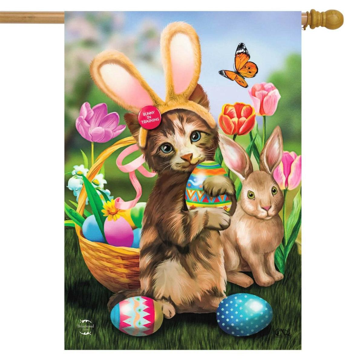 Bunny In Training Easter House Flag | Holidays Animals & Critters Holidays