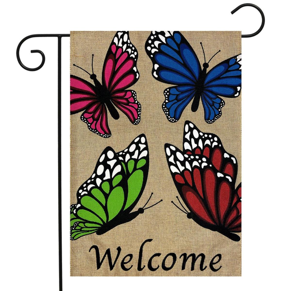 Butterfly Welcome Spring Burlap Garden Flag | Seasons Animals & Critters Seasons