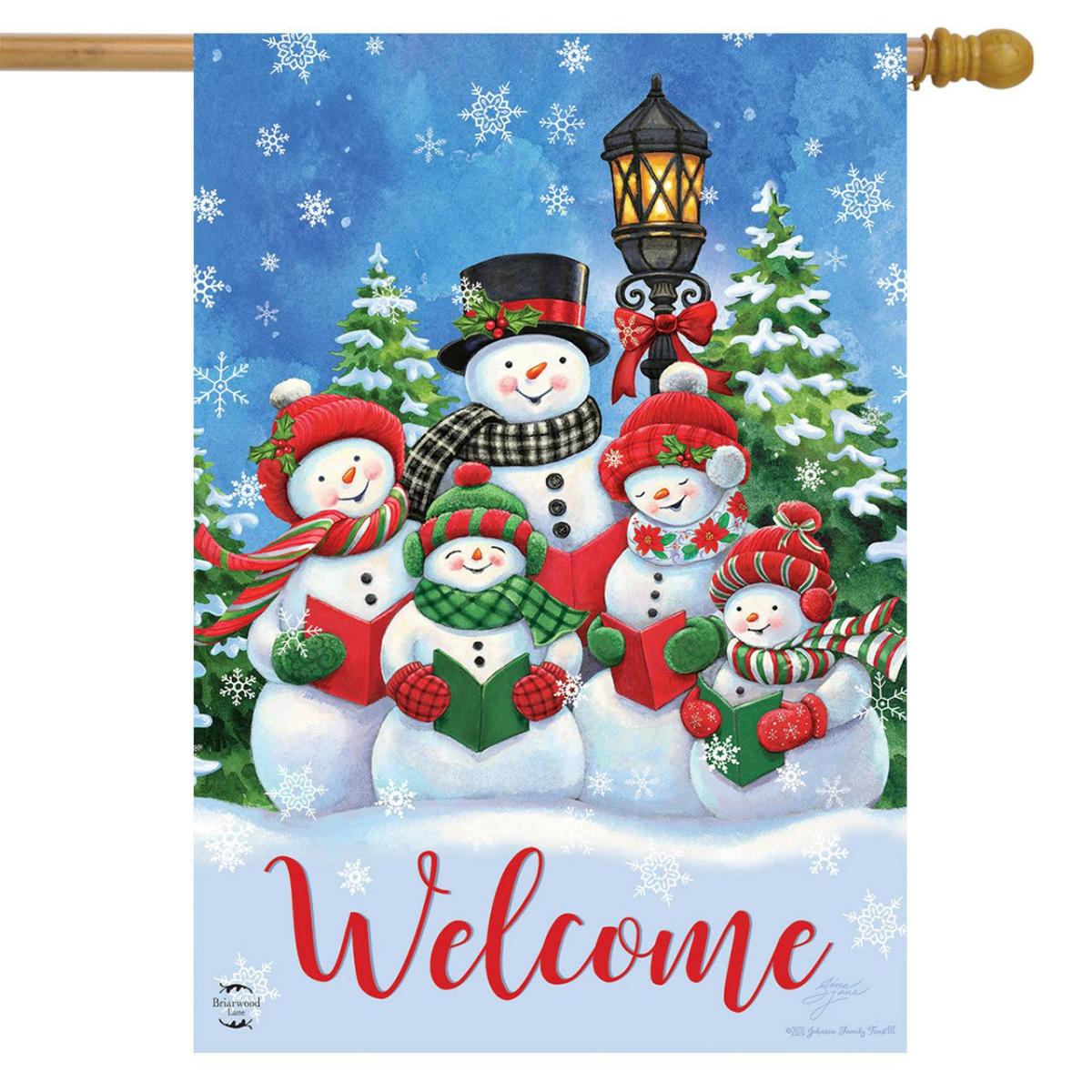 Caroling Snowmen Christmas House Flag | Holidays Christmas Holidays