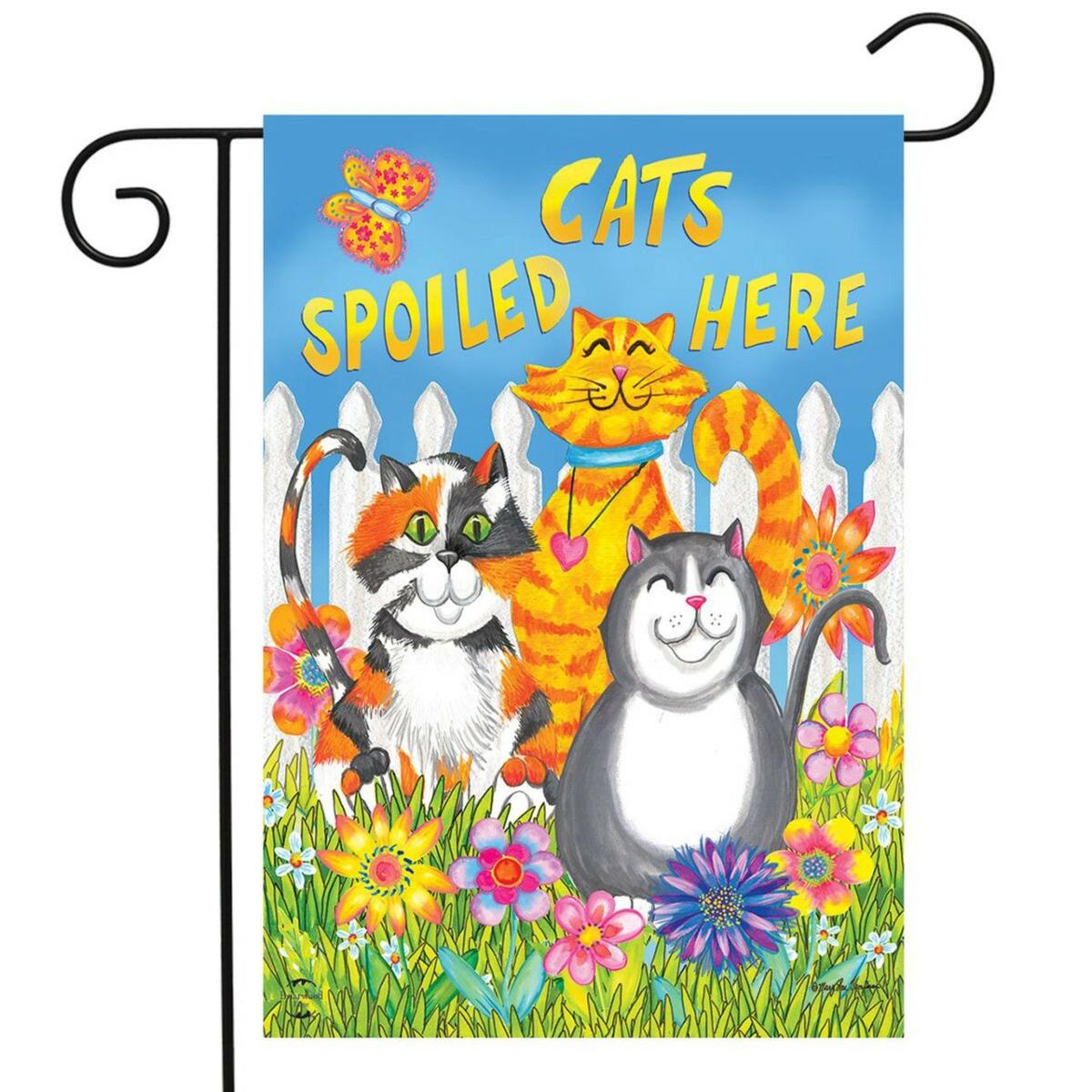 Cats Spoiled Here Floral Garden Flag | Seasons Animals & Critters Seasons