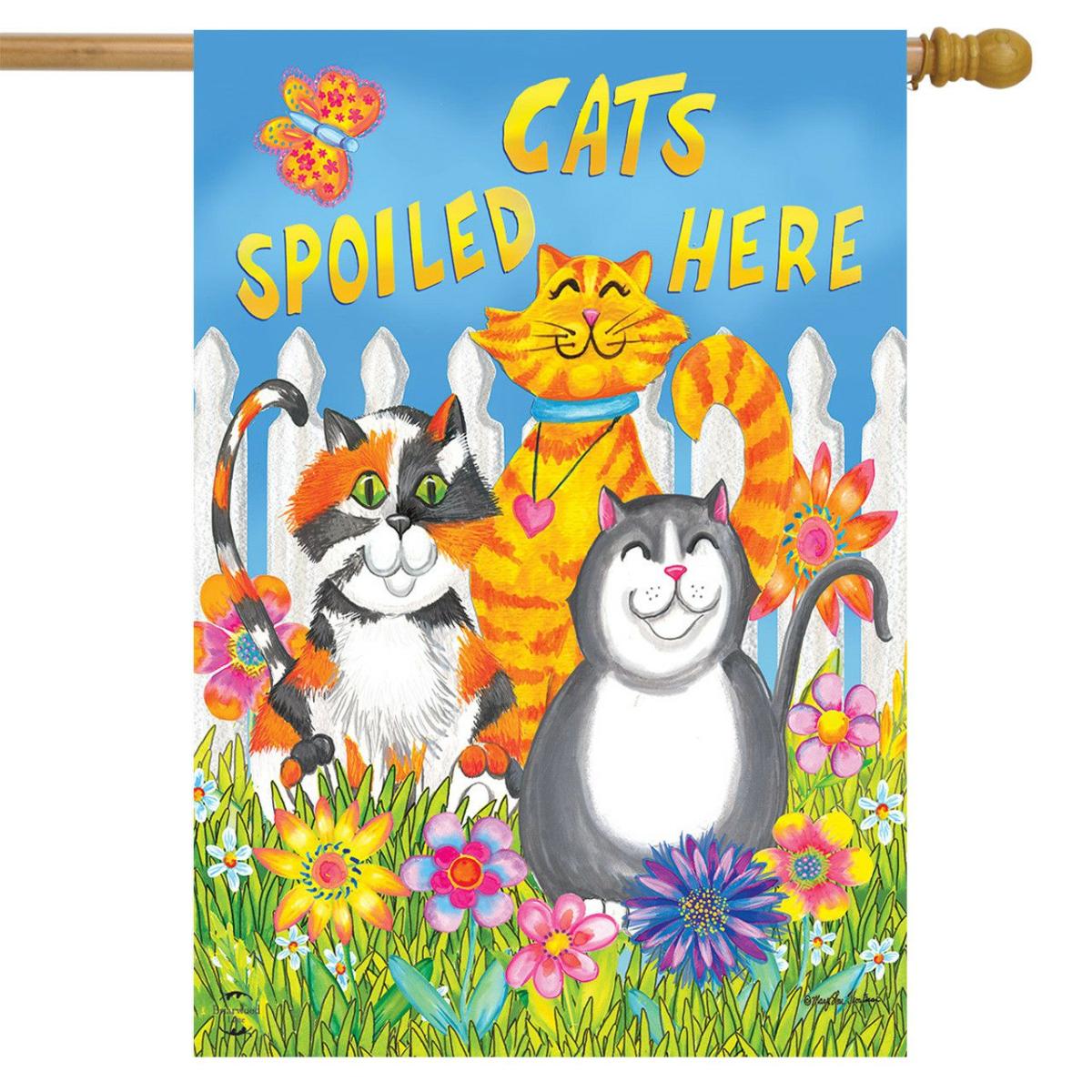 Cats Spoiled Here Floral House Flag | Themes Animals & Critters Seasons