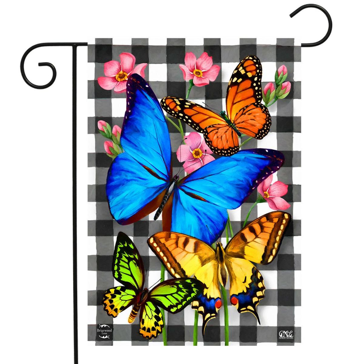 Checkered Butterflies Spring Garden Flag | Themes Animals & Critters Seasons