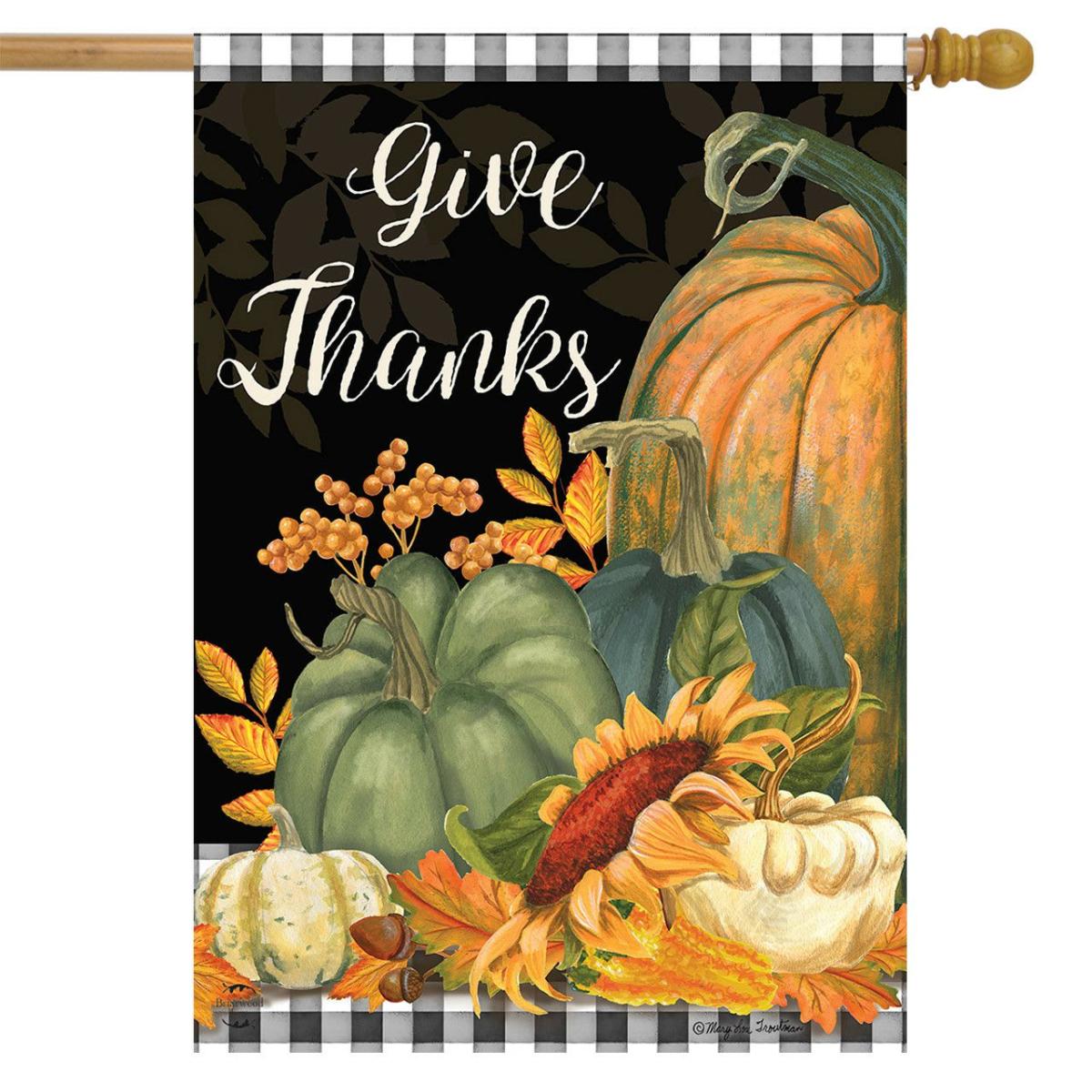 Checkered Give Thanks Primitive House Flag | Themes Fall Holidays