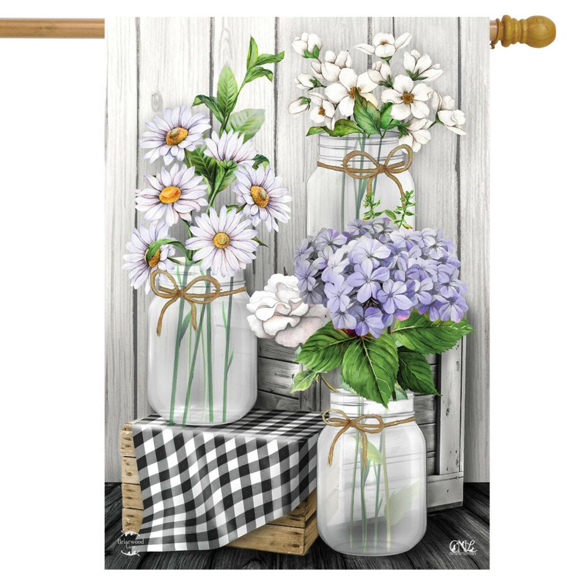 Checkered Mason Jars Spring House Flag | Seasons Everyday Seasons