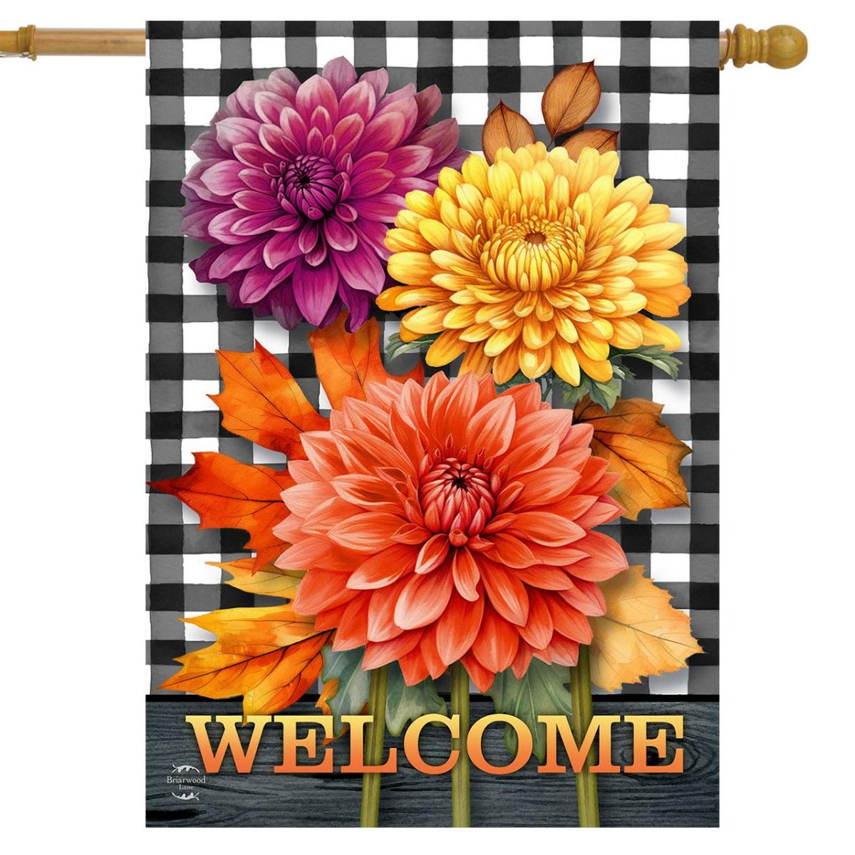 Checkered Mums House Flag | Themes Fall Seasons