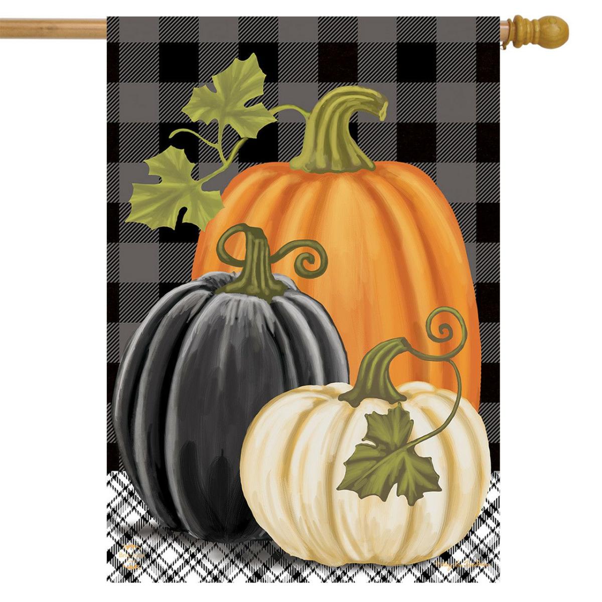 Checkered Pumpkins Autumn House Flag | Seasons Fall Seasons