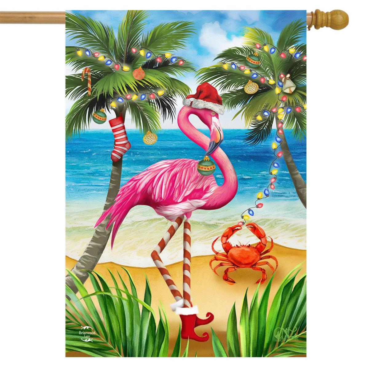 Christmas in Paradise Flamingo House Flag | Holidays Animals & Critters Holidays