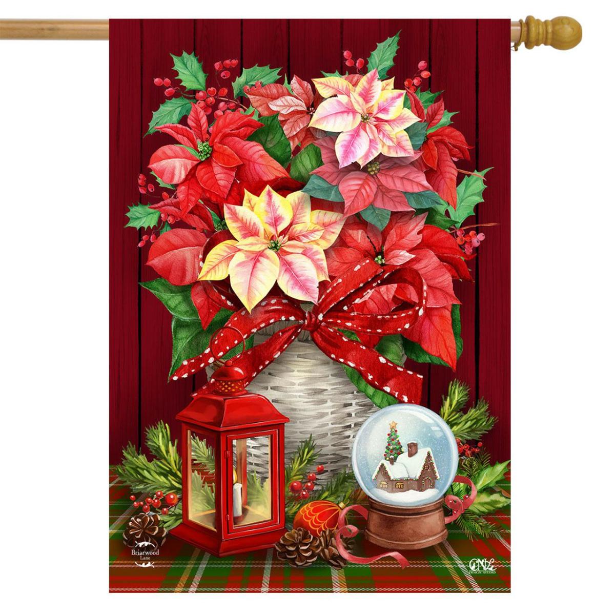 Christmas Poinsettia Basket House Flag | Themes Christmas Holidays