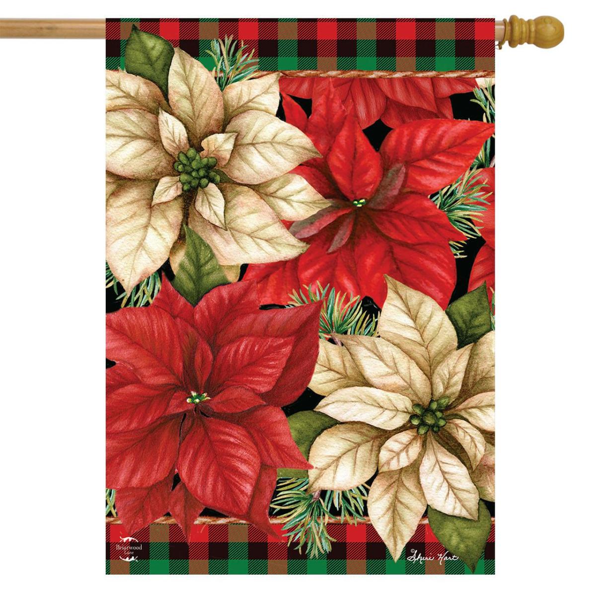 Christmas Poinsettia House Flag | Themes Christmas Holidays