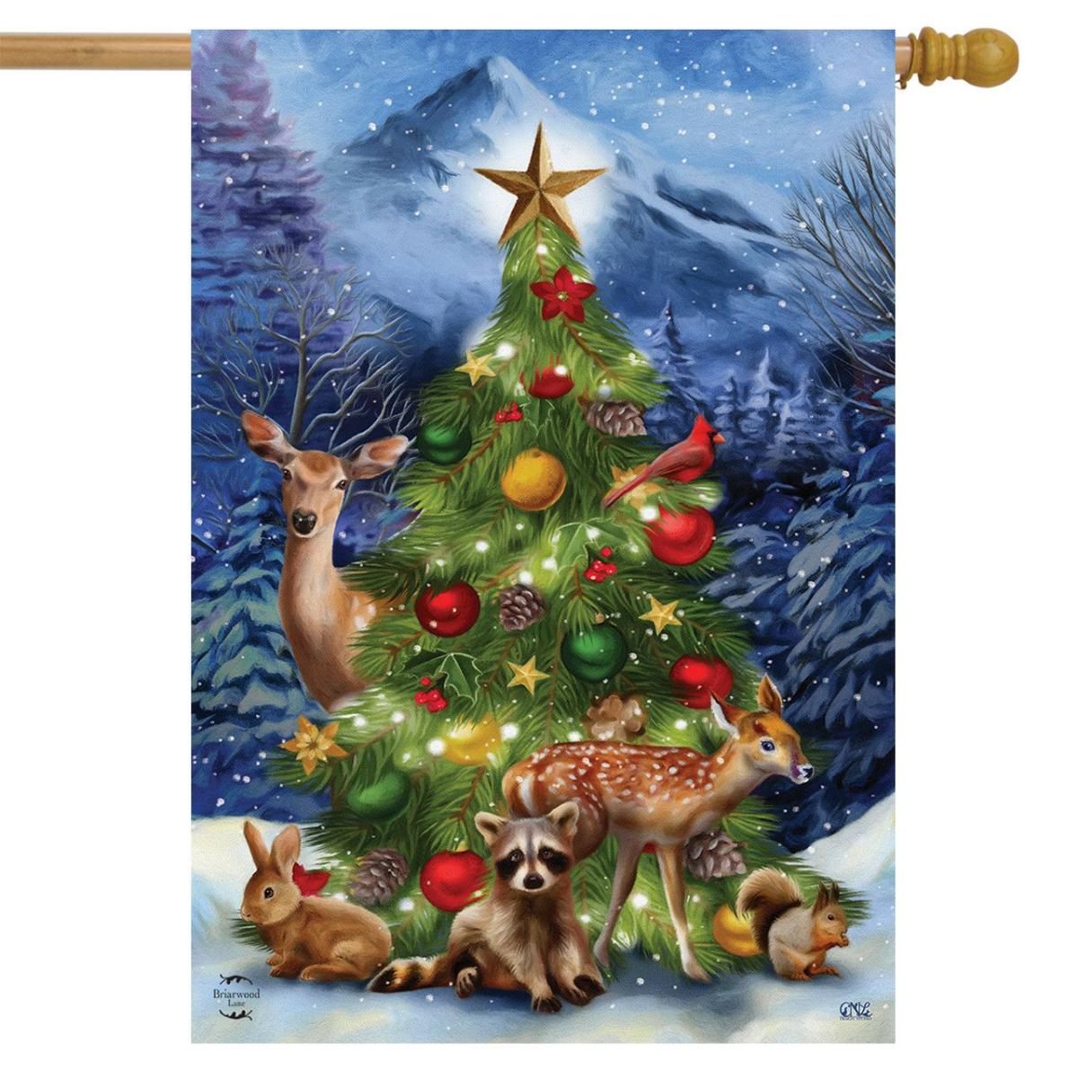 Christmas Tree Friends House Flag | Holidays Animals & Critters Holidays