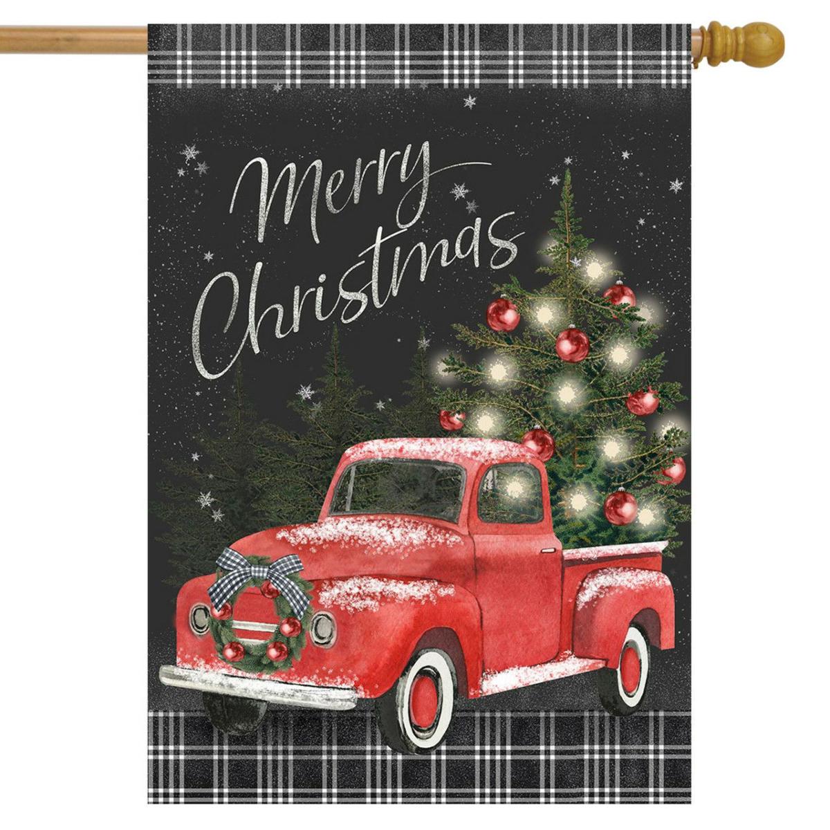 Classic Christmas Pickup House Flag | Holidays Christmas Holidays