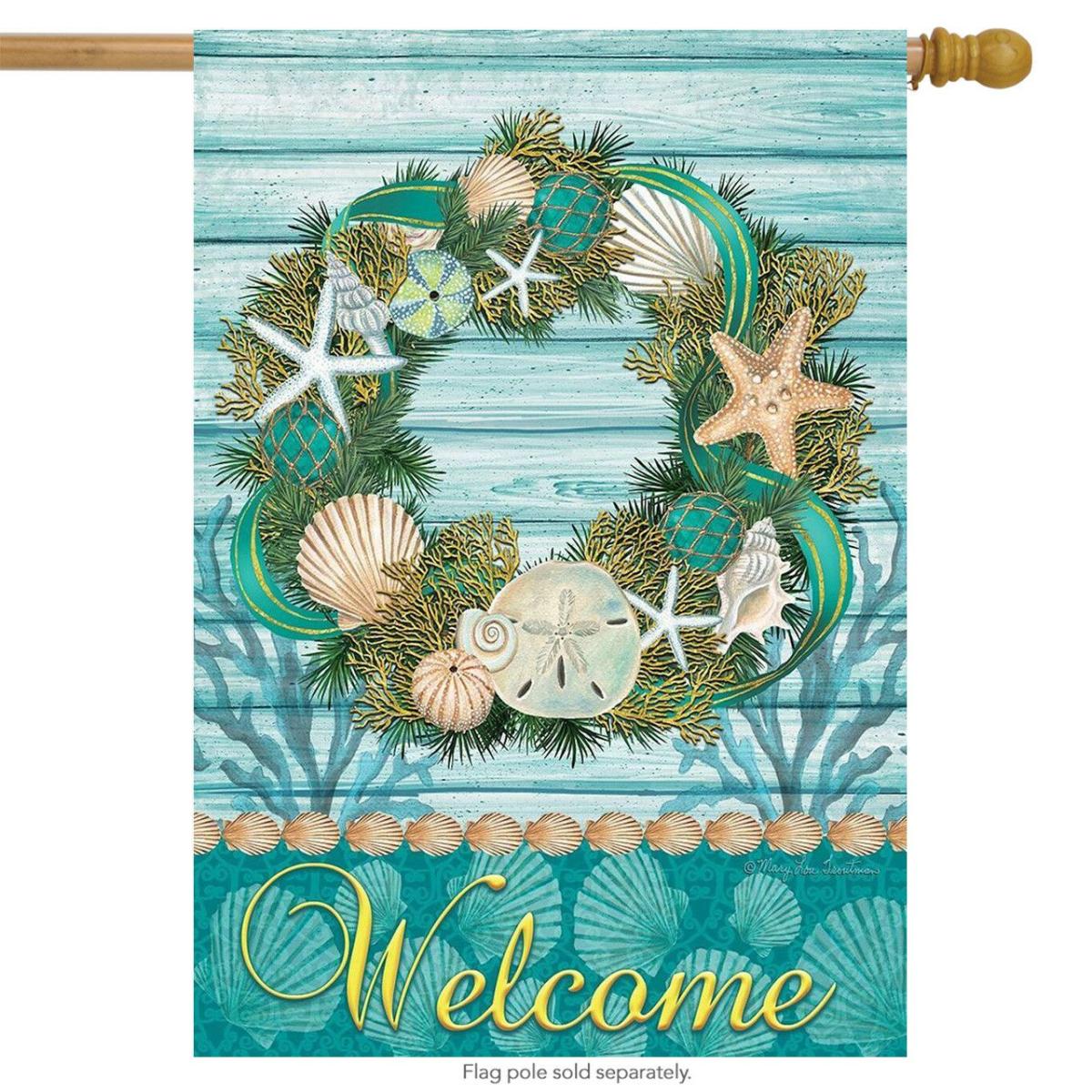 Coastal Wreath Summer House Flag | Seasons Beach Seasons