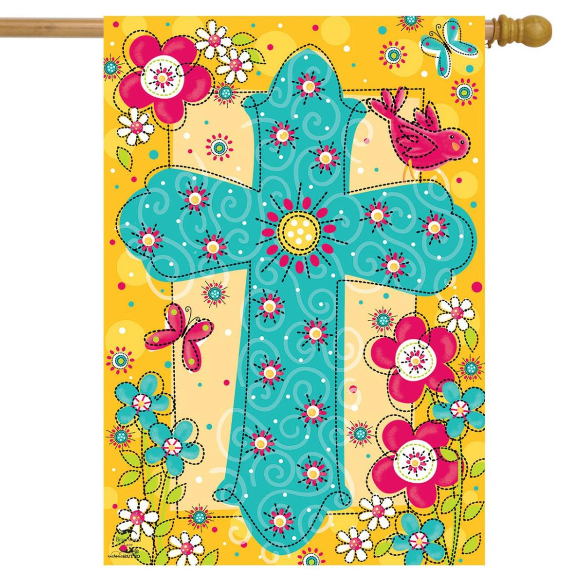 Colorful Cross Spring House Flag | Seasons Everyday Seasons