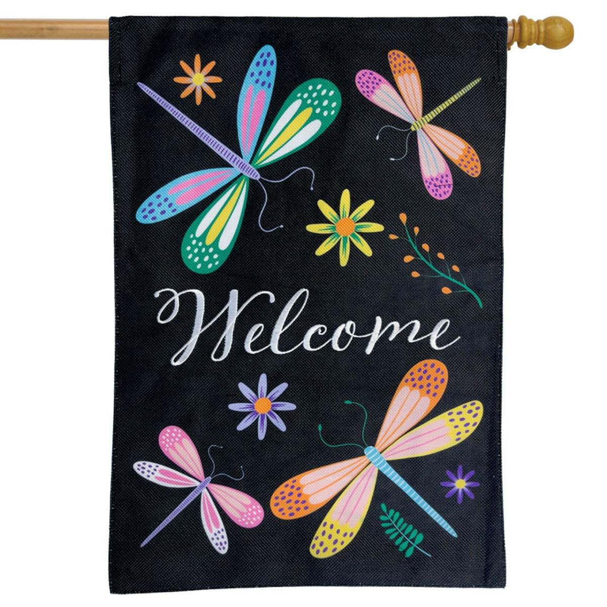 Colorful Dragonflies Spring Burlap House Flag | Seasons Animals & Critters Seasons