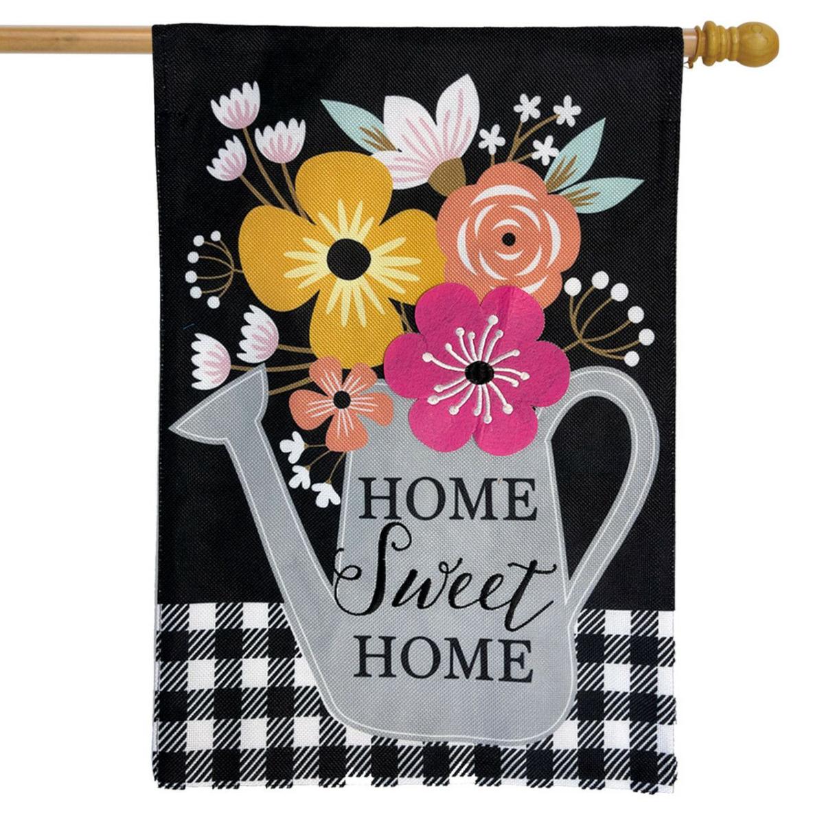 Colorful Watering Can Spring Burlap House Flag | Themes Everyday Seasons