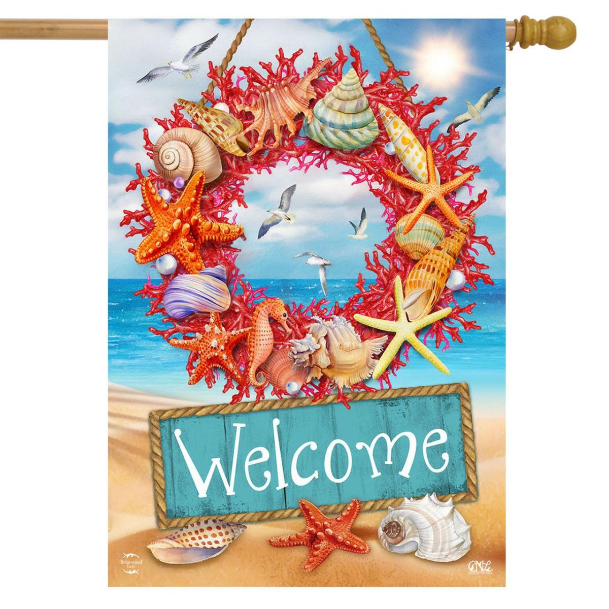 Coral Wreath House Flag | Themes House Flags Seasons