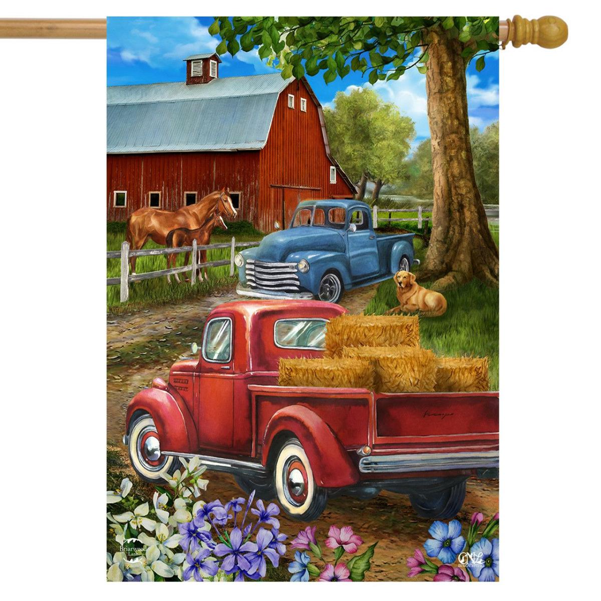 Country Lane Spring House Flag | Themes Animals & Critters Seasons