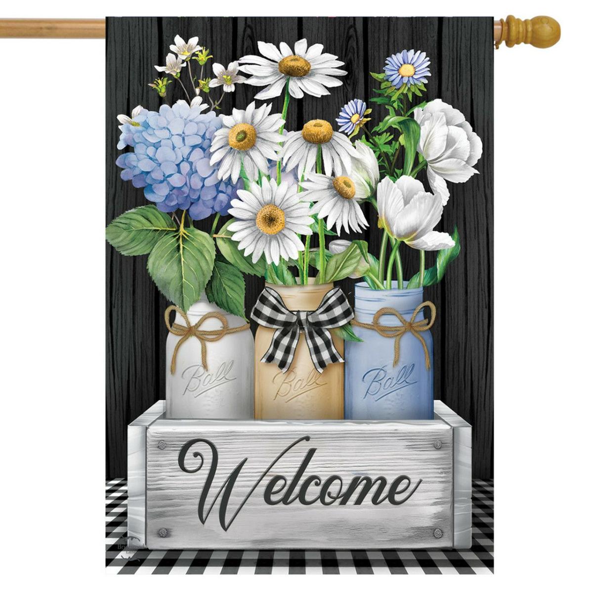 Crated Mason Jars Spring House Flag | Themes Floral Seasons