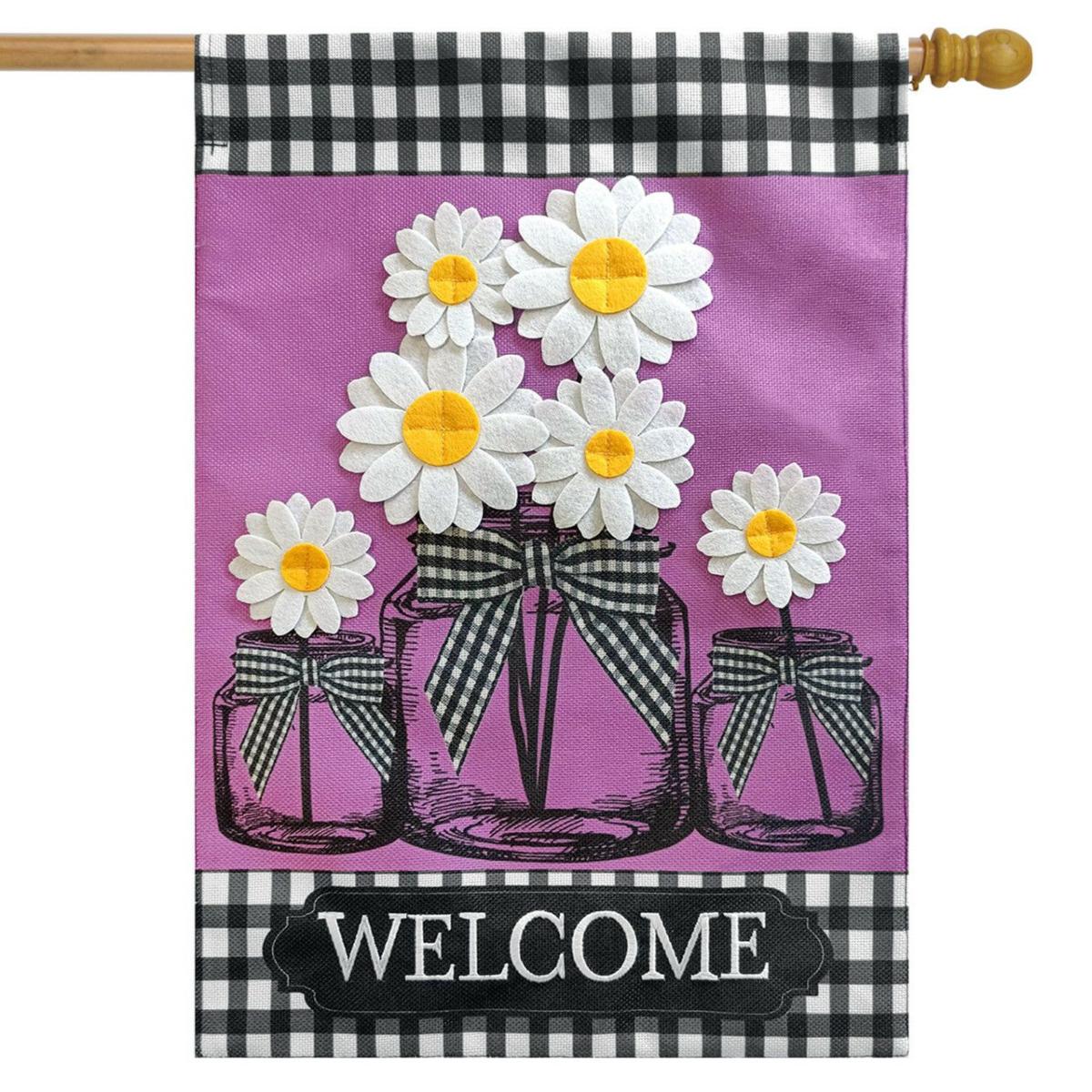 Daisy Jars Spring Burlap House Flag | Themes Everyday Seasons