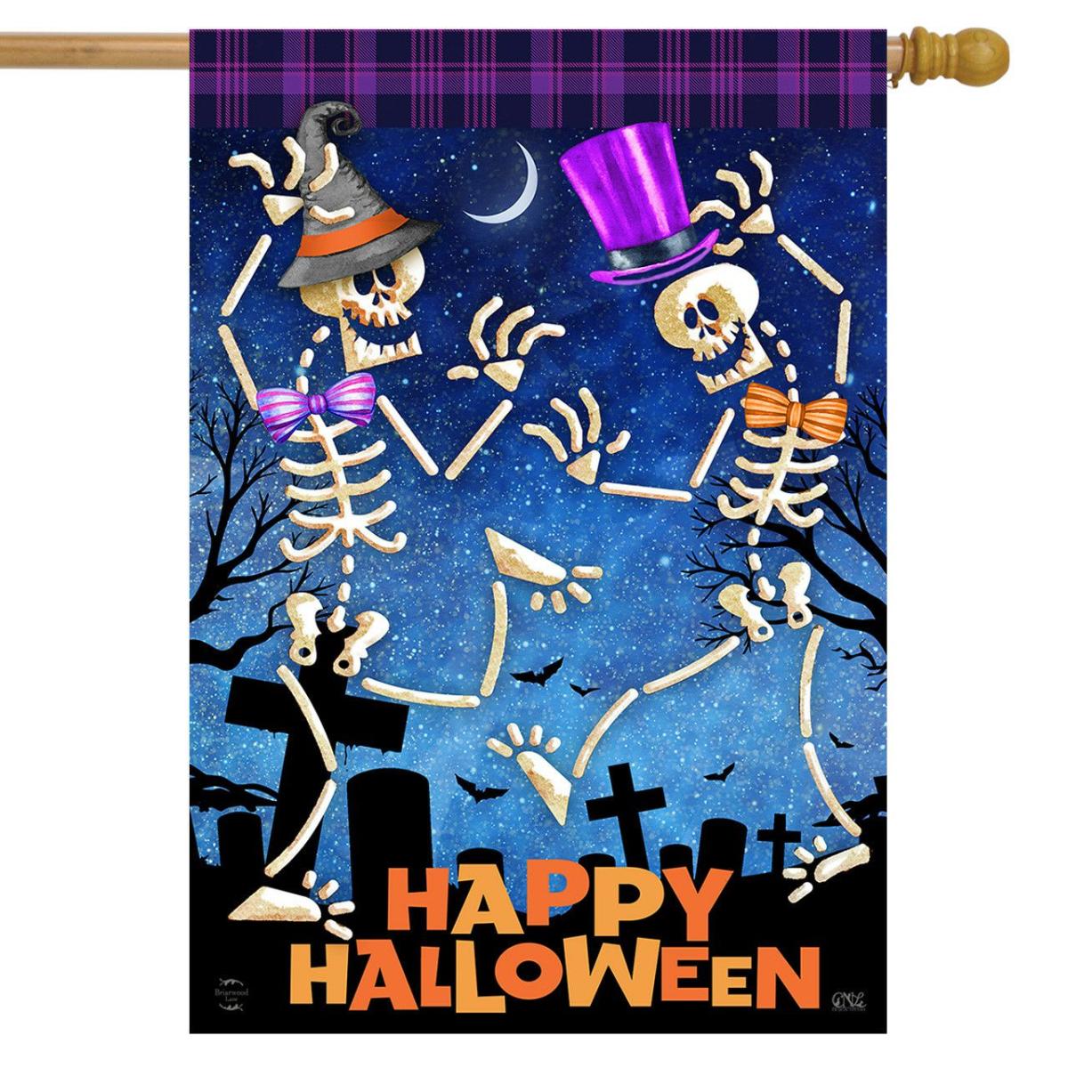 Dancing Skeletons Halloween House Flag | Holidays Halloween Holidays