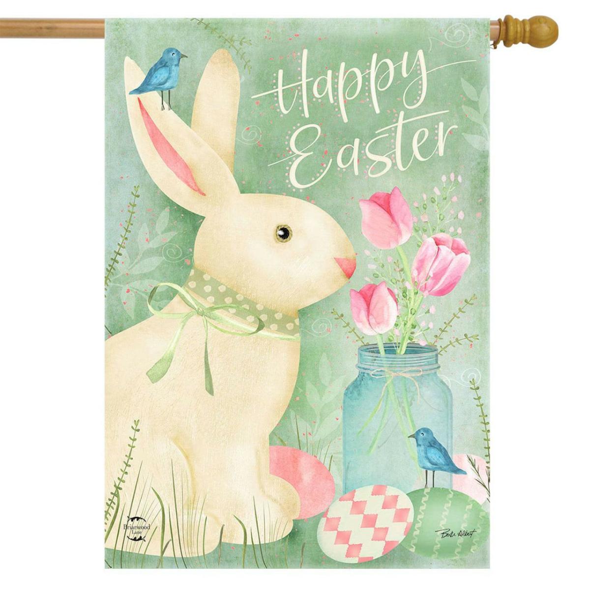 Easter Bunny and Tulips Primitive House Flag | Holidays Animals & Critters Holidays