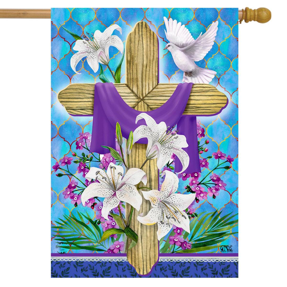 Easter Lily Cross Holiday House Flag | Holidays Easter Holidays