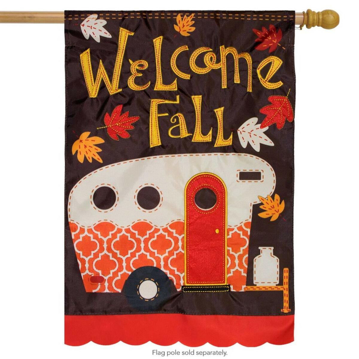 Fall Camper Applique House Flag | Seasons Fall Seasons