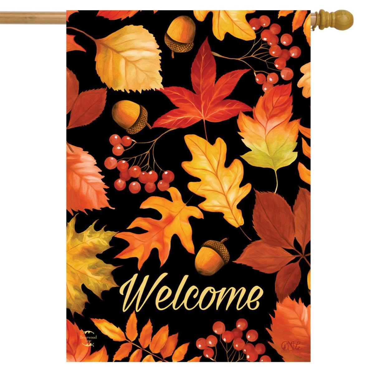 Fall Leaves & Acorns Welcome House Flag | Seasons Fall Seasons