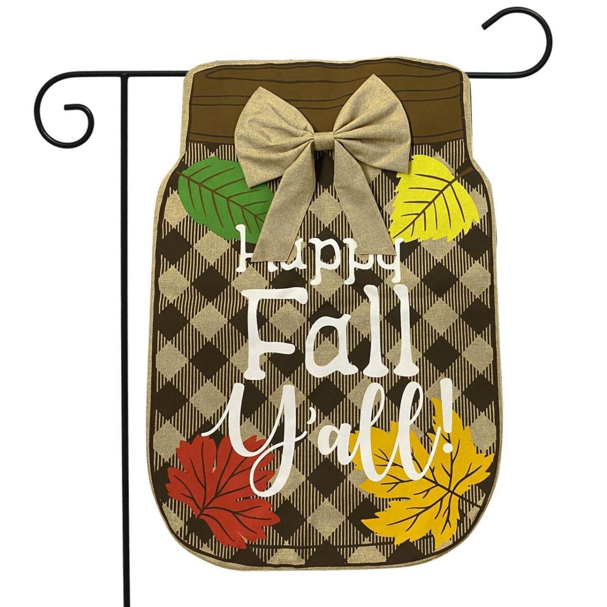 Fall Mason Jar Burlap Garden Flag | Seasons Fall Seasons