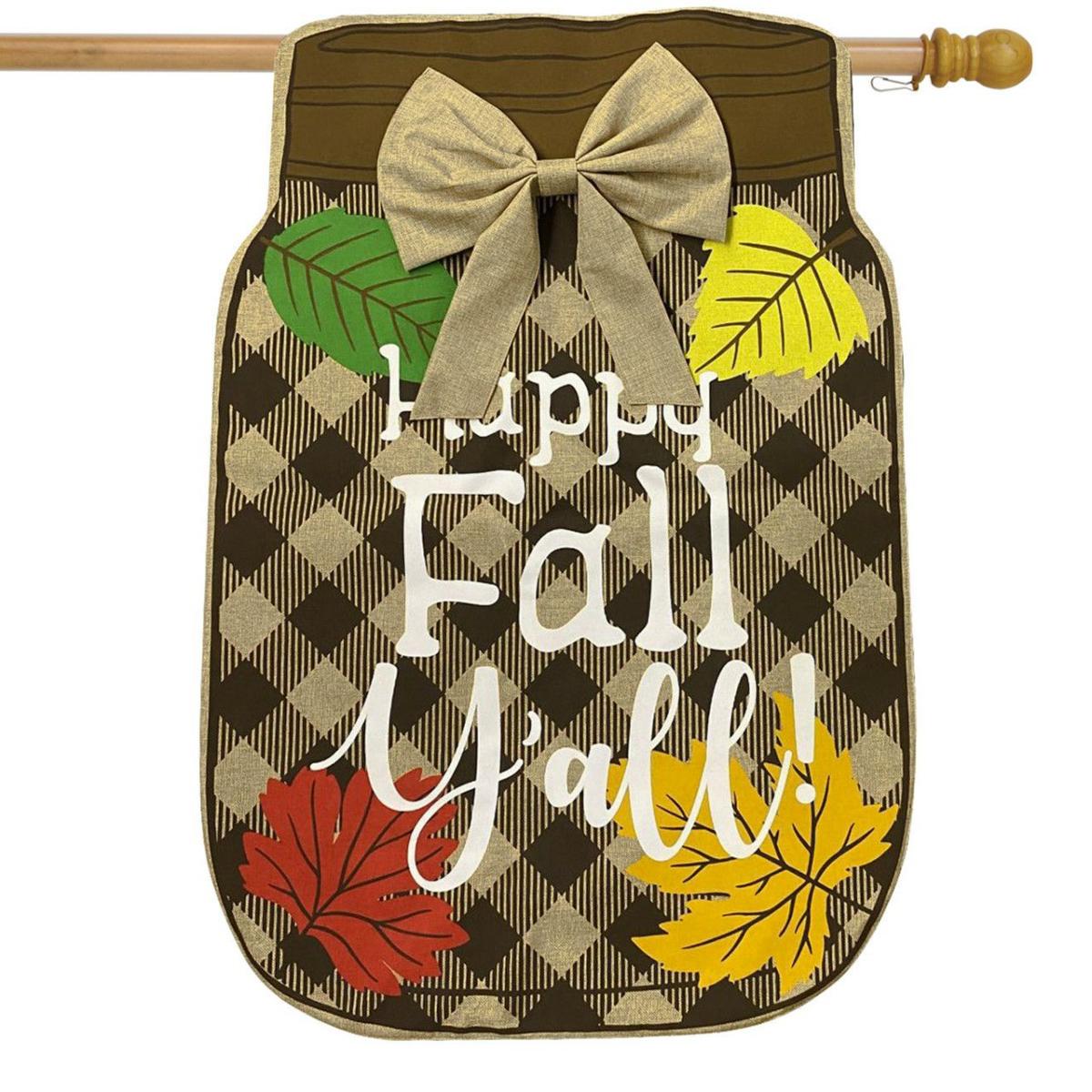 Fall Mason Jar Burlap House Flag | Seasons Fall Seasons