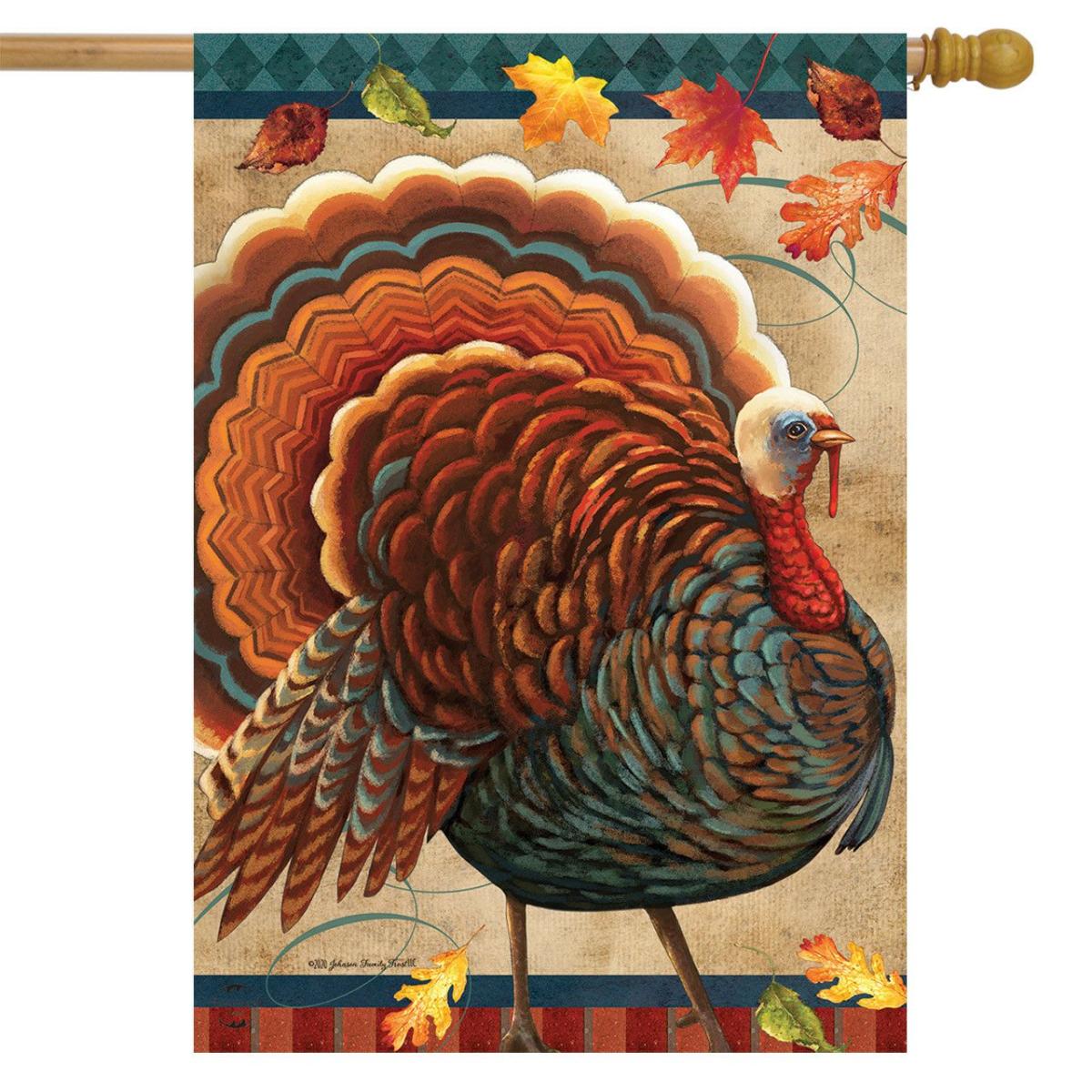 Fall Turkey House Flag | Themes Animals & Critters Holidays